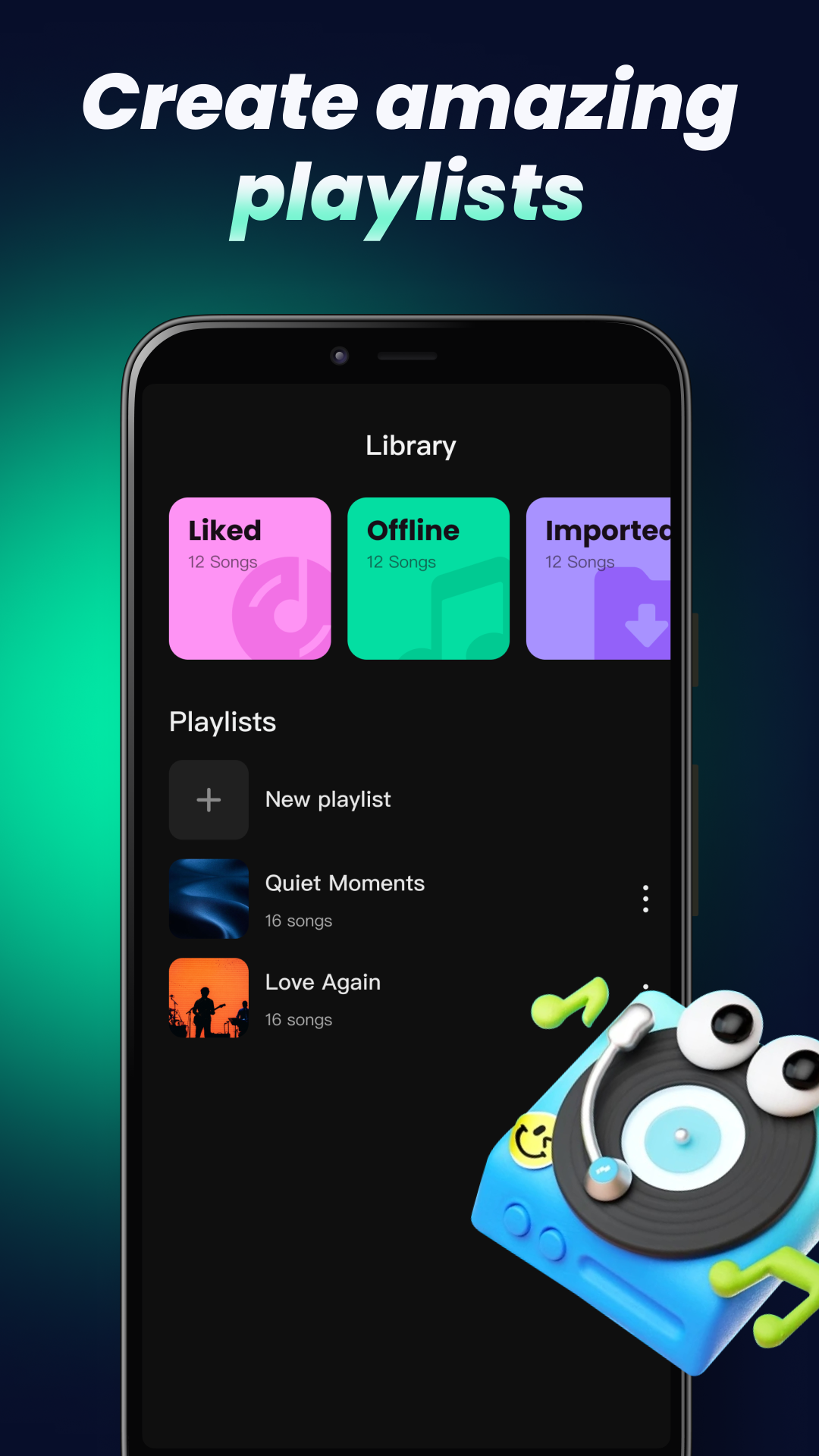 Create playlists screen